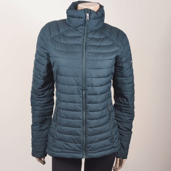 Columbia Puffer Jacket Womens Medium White Out ll Omni Heat Dark Seas Teal - Picture 2 of 15